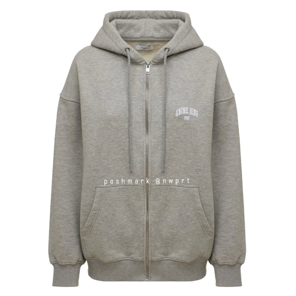 Anine Bing ㋡ Zane Hoodie Zip Up Sweatshirt Jacket Heather Grey White XXS XS - Picture 4 of 14